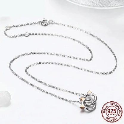 Connected Hearts: Sterling Silver Star/Heart/Cat Pendant Necklace