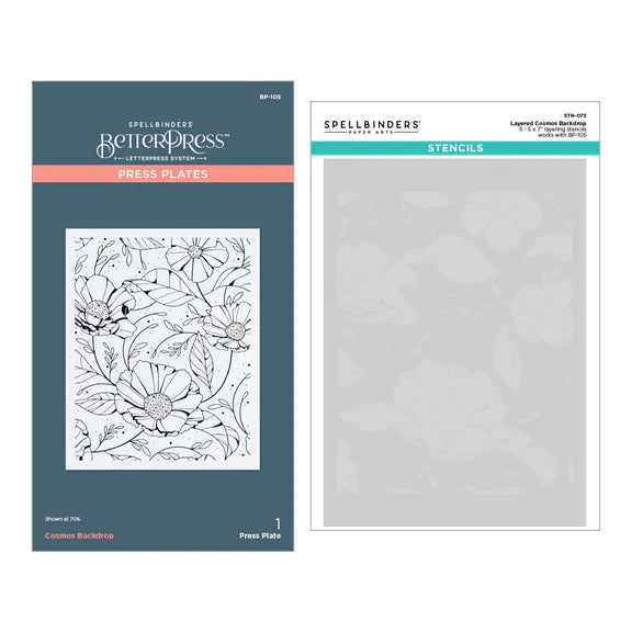 Lot Pochoir et Impression Mieux Presser Cosmos de la Collection Pressed Posies