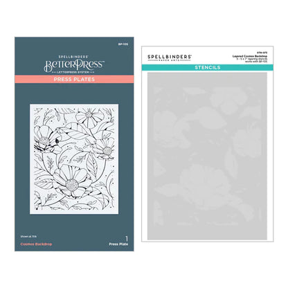 Lot Pochoir et Impression Mieux Presser Cosmos de la Collection Pressed Posies