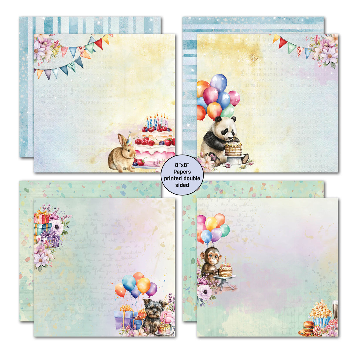 Lot de papiers 8x8 3Quarter Designs "Souhaits d'anniversaire"