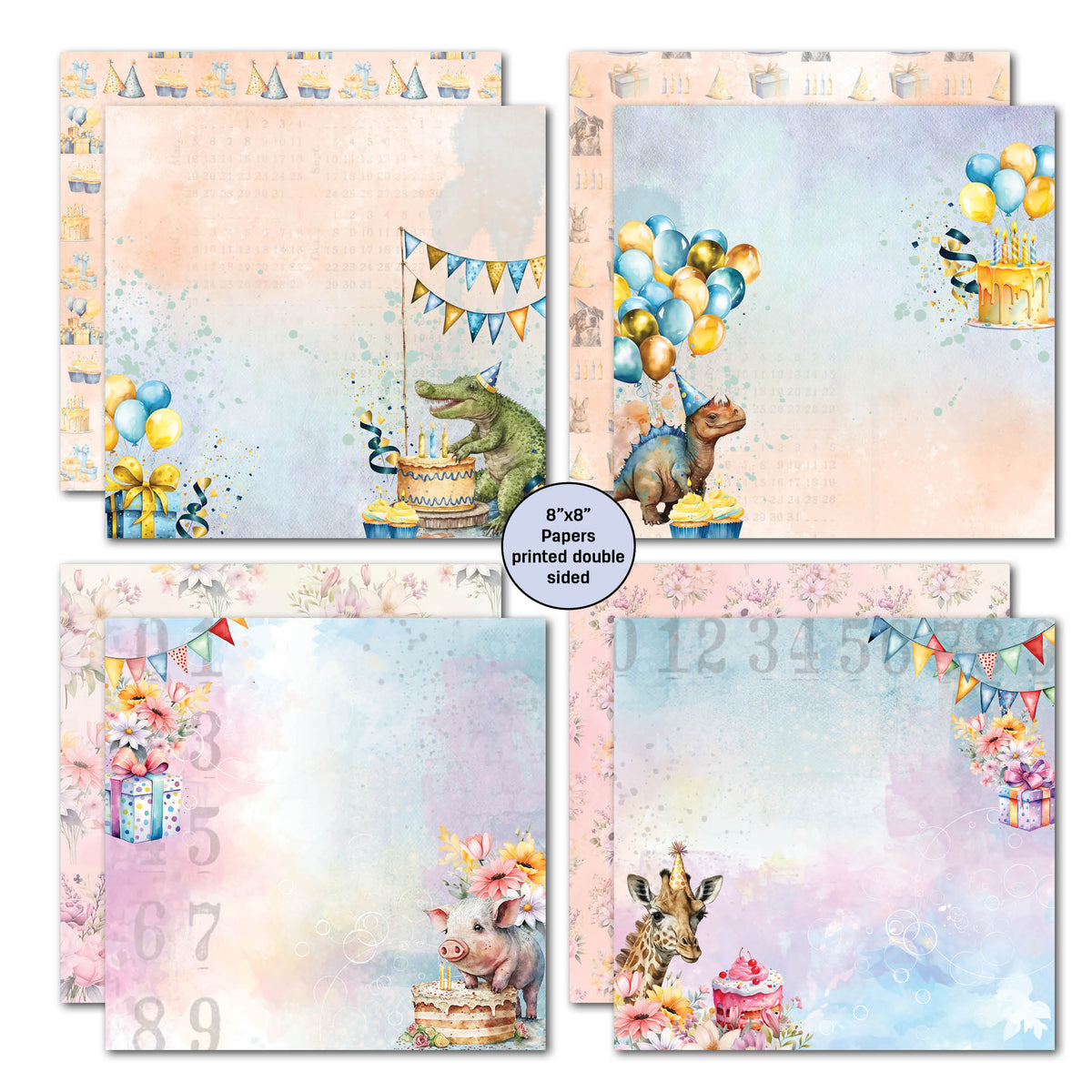 Lot de papiers 8x8 3Quarter Designs "Souhaits d'anniversaire"