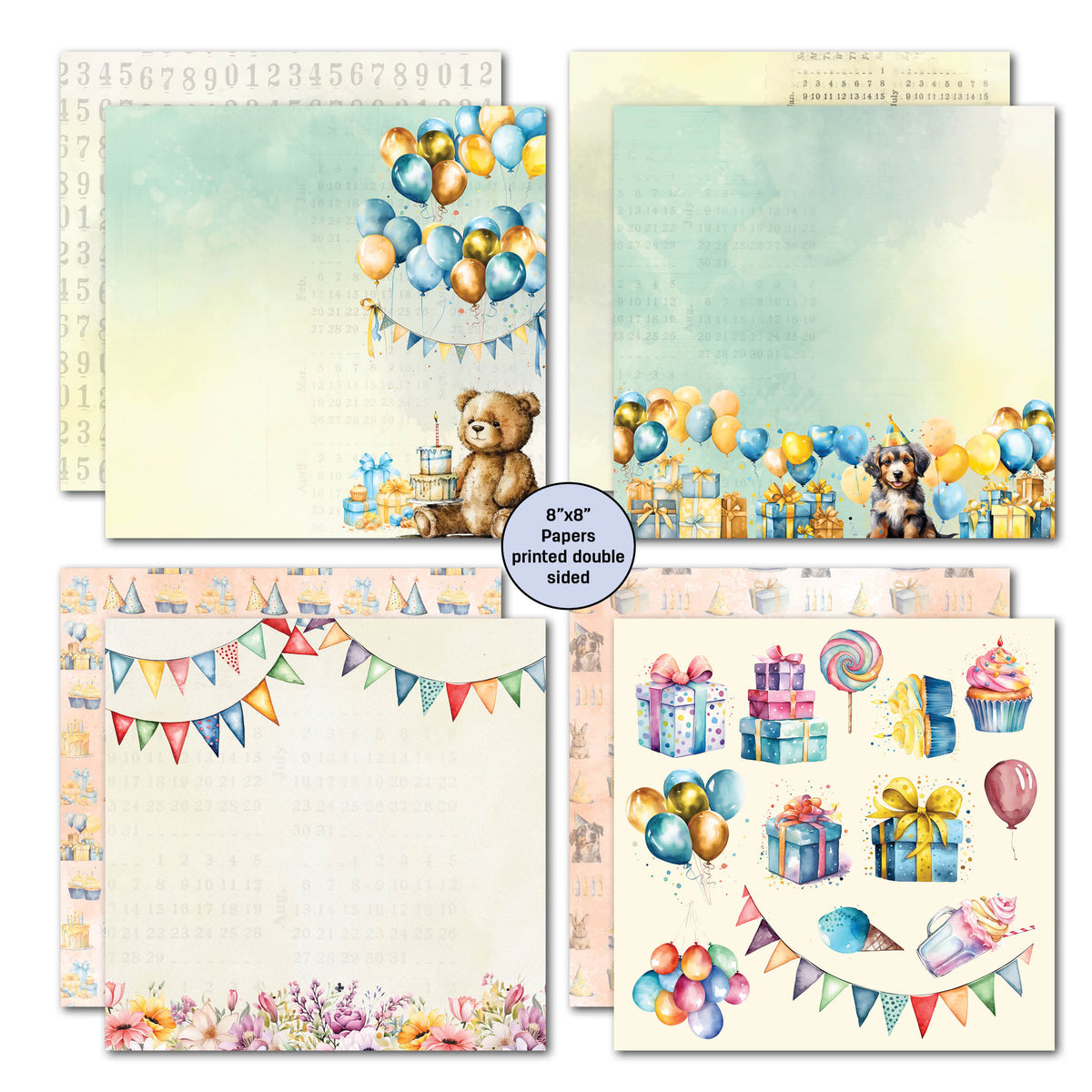 Lot de papiers 8x8 3Quarter Designs "Souhaits d'anniversaire"