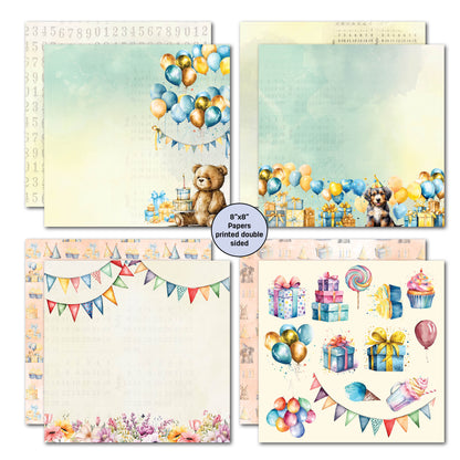 Lot de papiers 8x8 3Quarter Designs "Souhaits d'anniversaire"