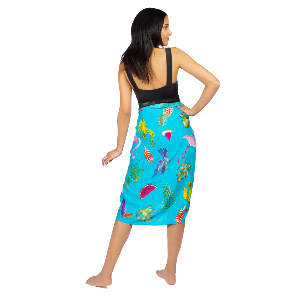Flamingo & Fruit Print Sarong - Blue