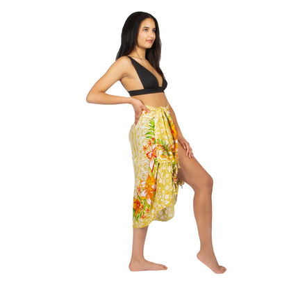 Mandala & Flower Print Sarong - Yellow