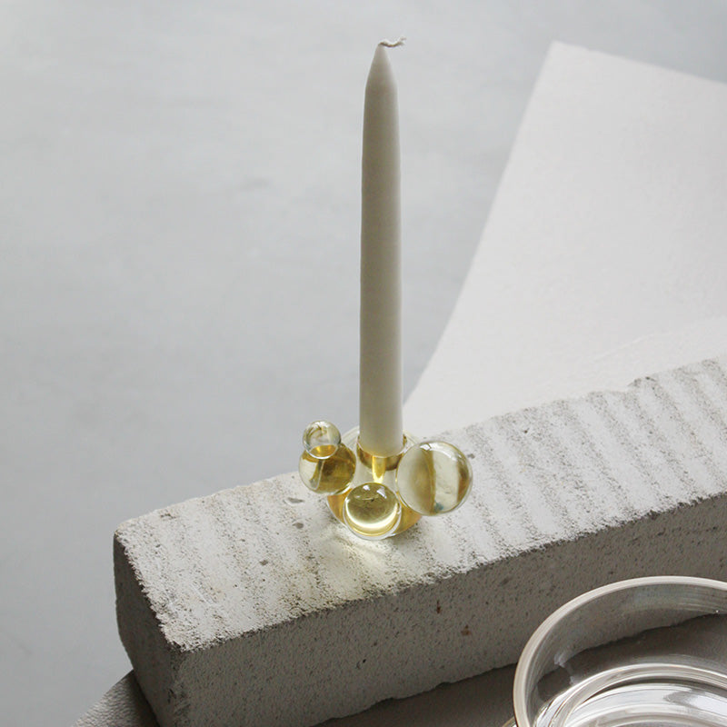 Bougeoir en verre bulle de cristal - Sculpture décorative jaune clair
