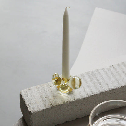 Bougeoir en verre bulle de cristal - Sculpture décorative jaune clair