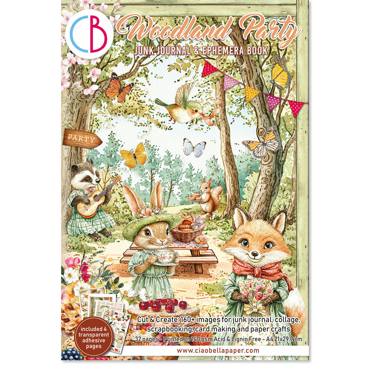 Journal créatif et éphéméra Woodland Party A4 32 pièces/paquet