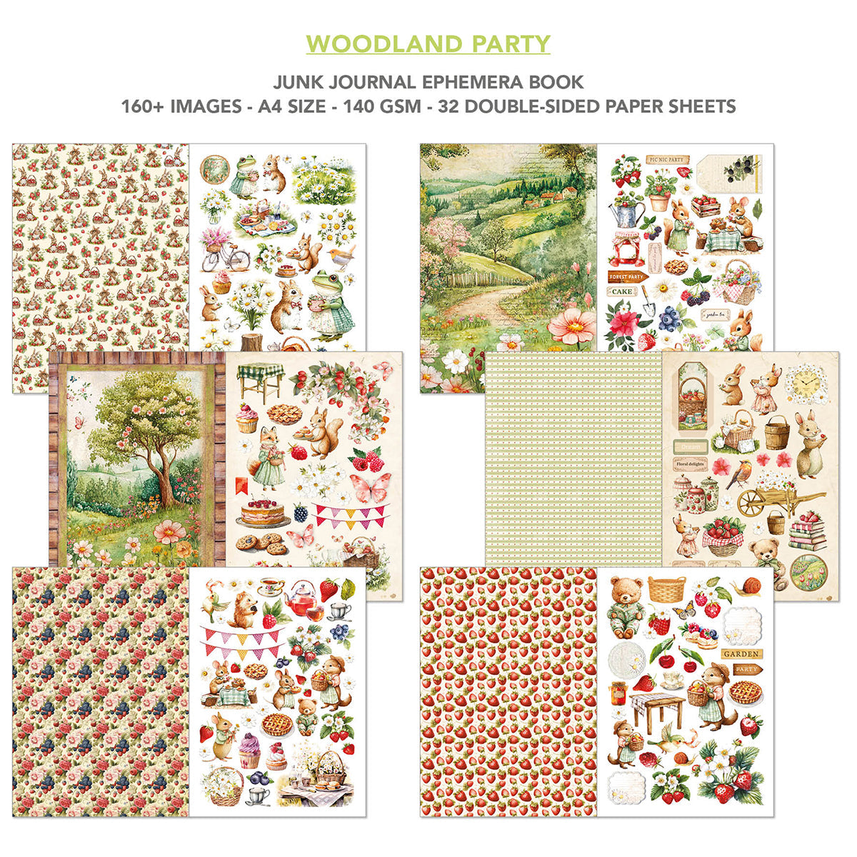 Journal créatif et éphéméra Woodland Party A4 32 pièces/paquet