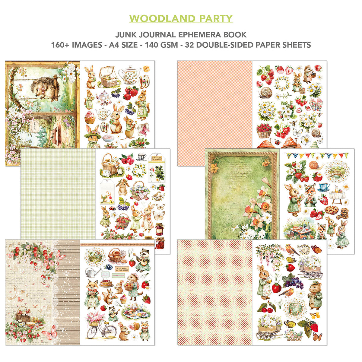 Journal créatif et éphéméra Woodland Party A4 32 pièces/paquet