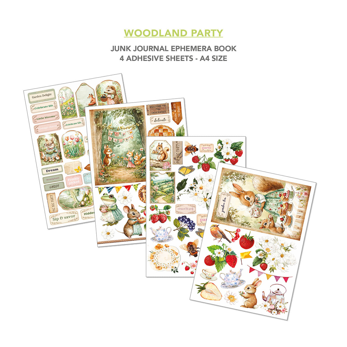 Journal créatif et éphéméra Woodland Party A4 32 pièces/paquet