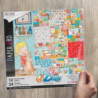 Bloc de papier Ciao Bella Zoe & Ziggy 12"x12" 12 feuilles/paquet