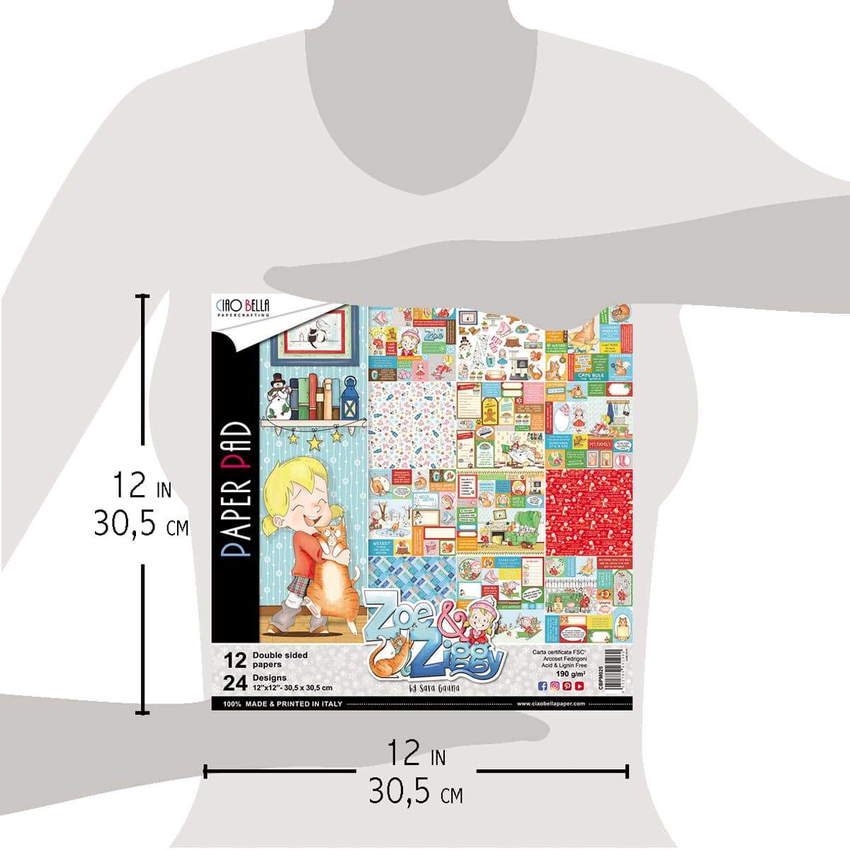 Bloc de papier Ciao Bella Zoe & Ziggy 12"x12" 12 feuilles/paquet