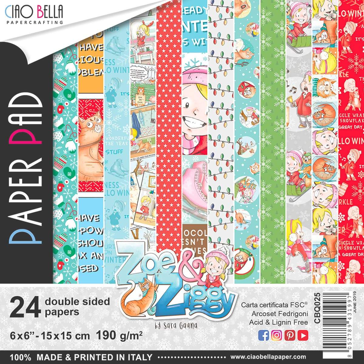 Bloc de papier Ciao Bella Zoe & Ziggy 15,2x15,2cm 24/Paquet