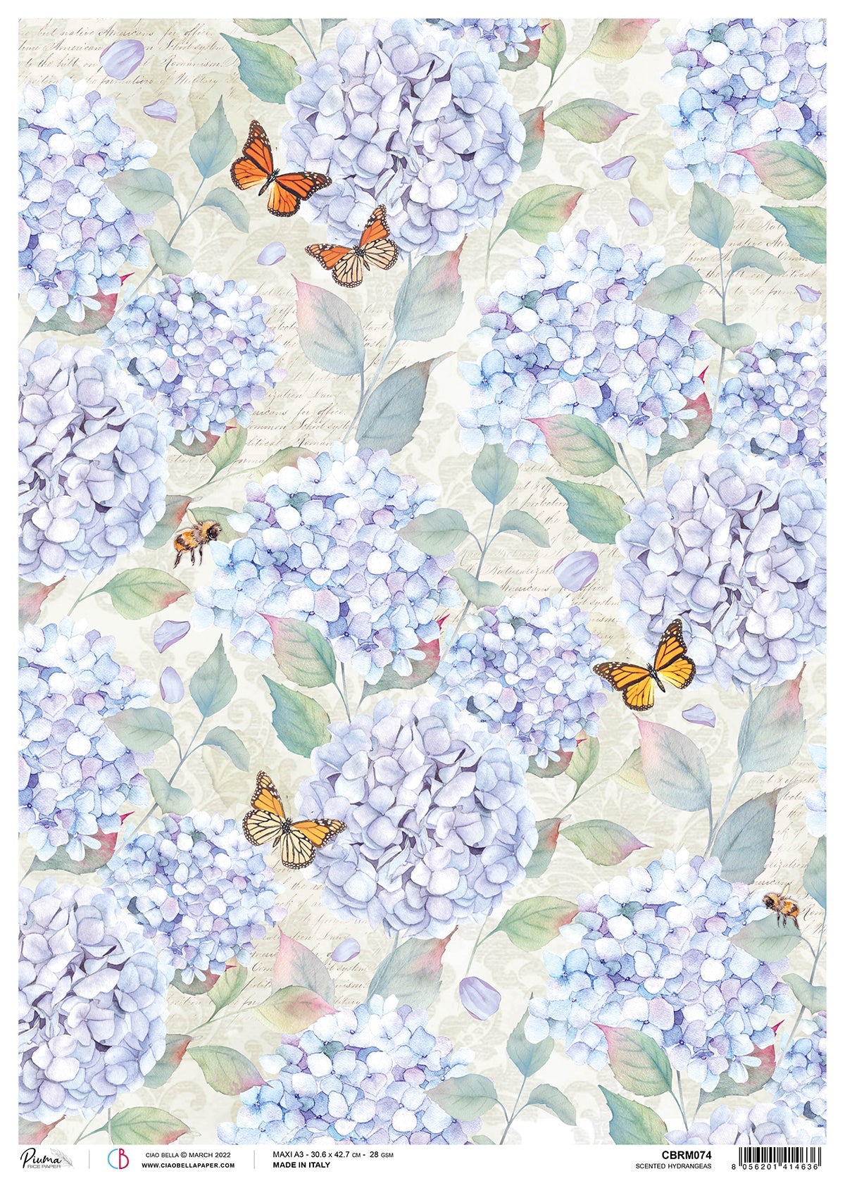 Ciao Bella Rice Paper A3 Piuma Hortensias Parfumées - 3 Feuilles