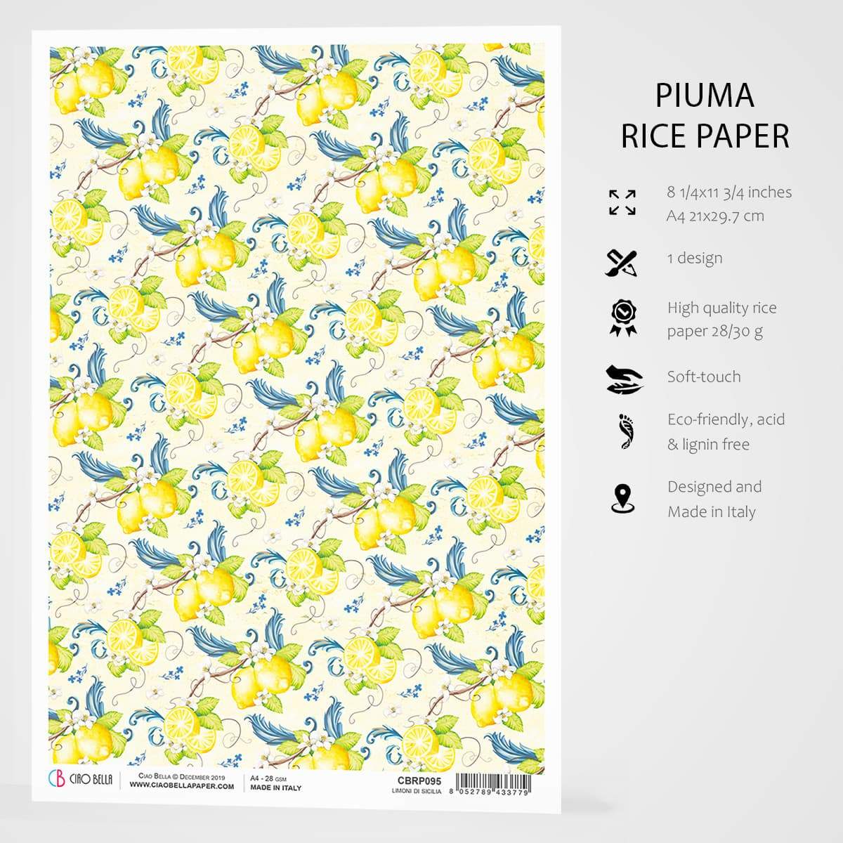 Ciao Bella Papier de Riz A4 Citrons de Sicile