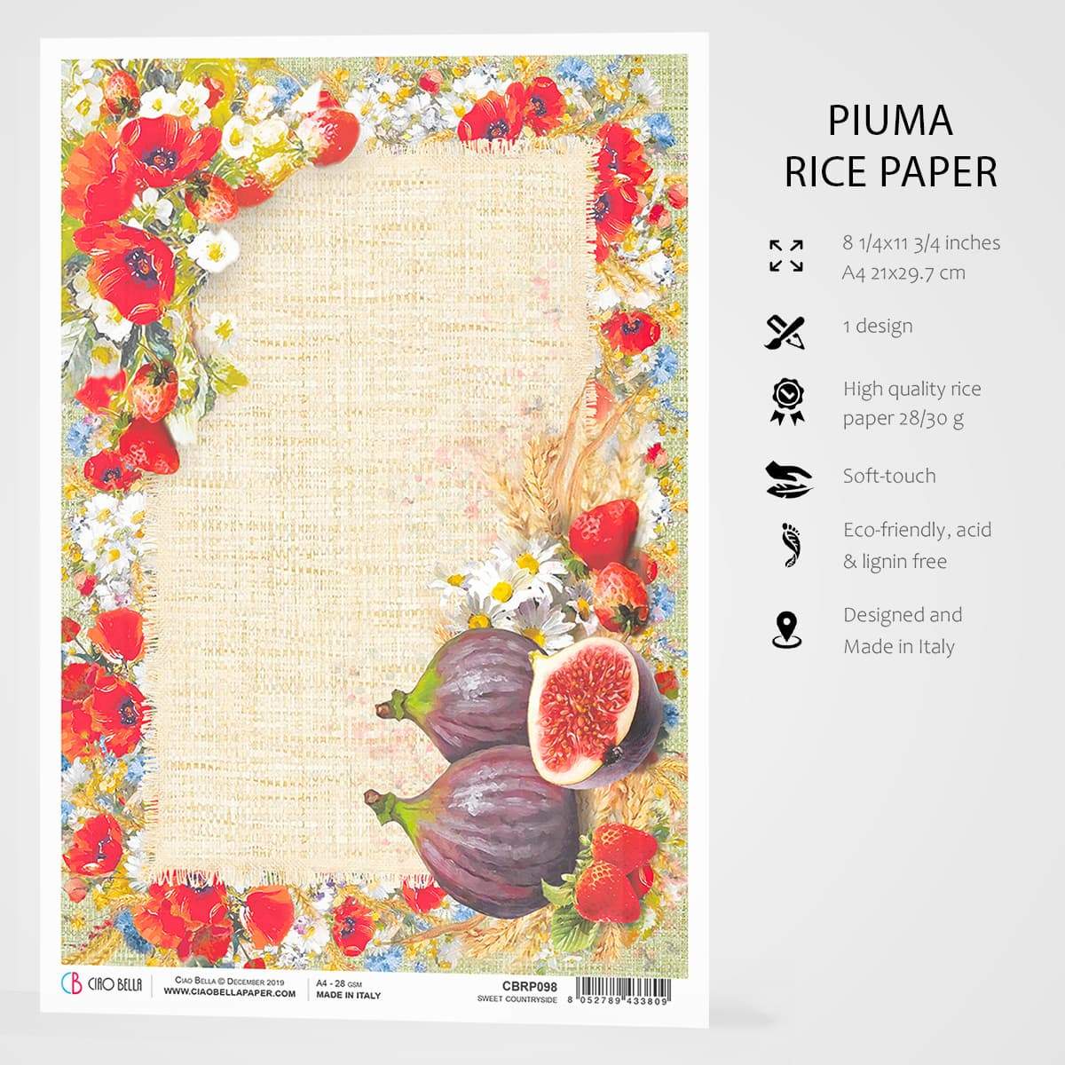 Ciao Bella Papier de Riz A4 Douce Campagne