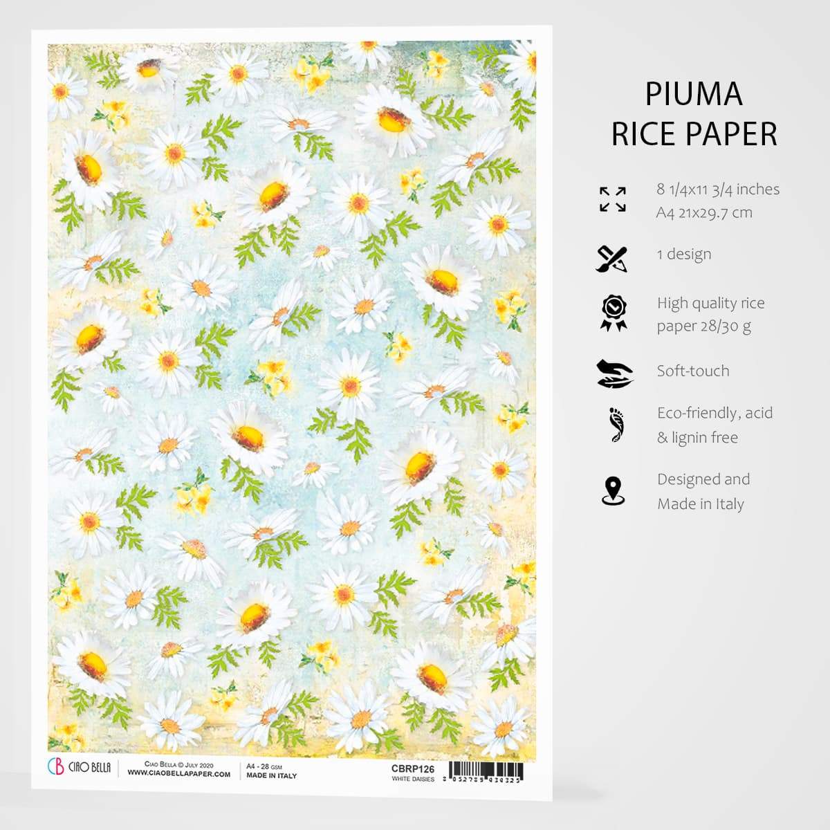 Ciao Bella Papier de Riz A4 Marguerites Blanches