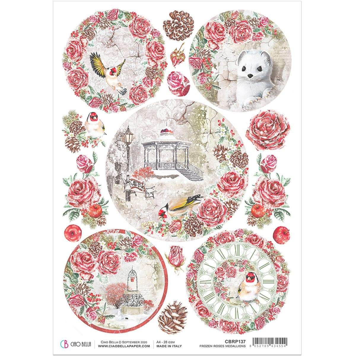 Ciao Bella Rice Paper A4 Frozen Roses Medallions