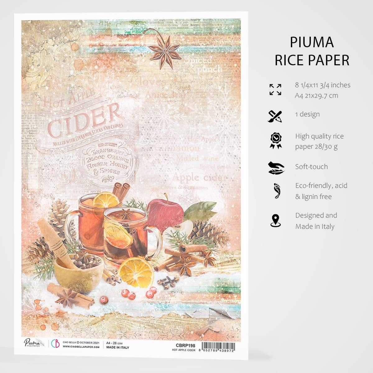 Ciao Bella Papier de Riz A4 Cidre de Pomme Chaud