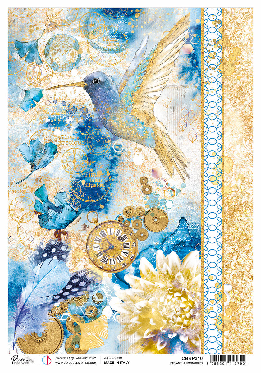 Papier de riz A4 Piuma Colibri éclatant - 5 feuilles