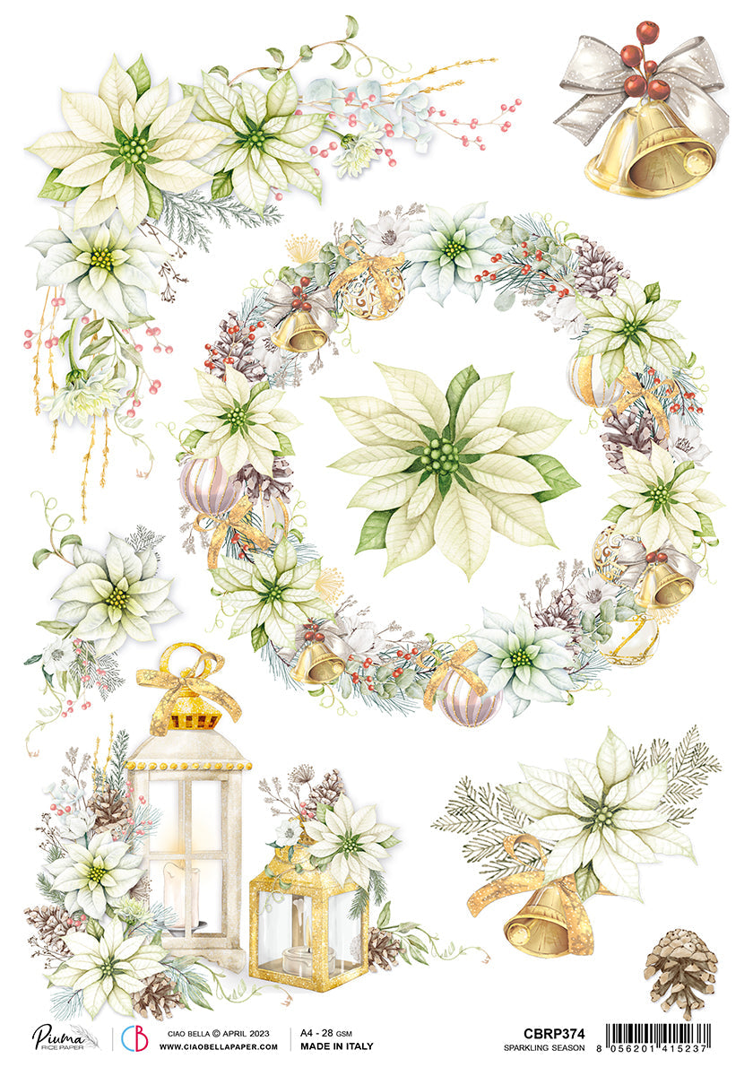 Ciao Bella Papier de Riz A4 Piuma Sparkling Season - 5 Feuilles