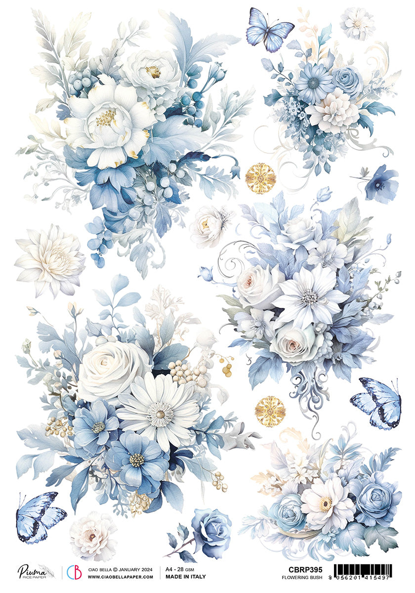Papier de riz A4 Piuma Buisson fleuri - 5 feuilles