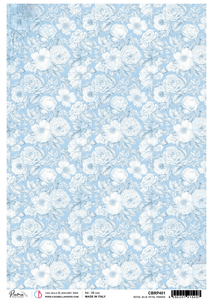 Papier de riz A4 Piuma Petal Parade Bleu roi - 5 feuilles