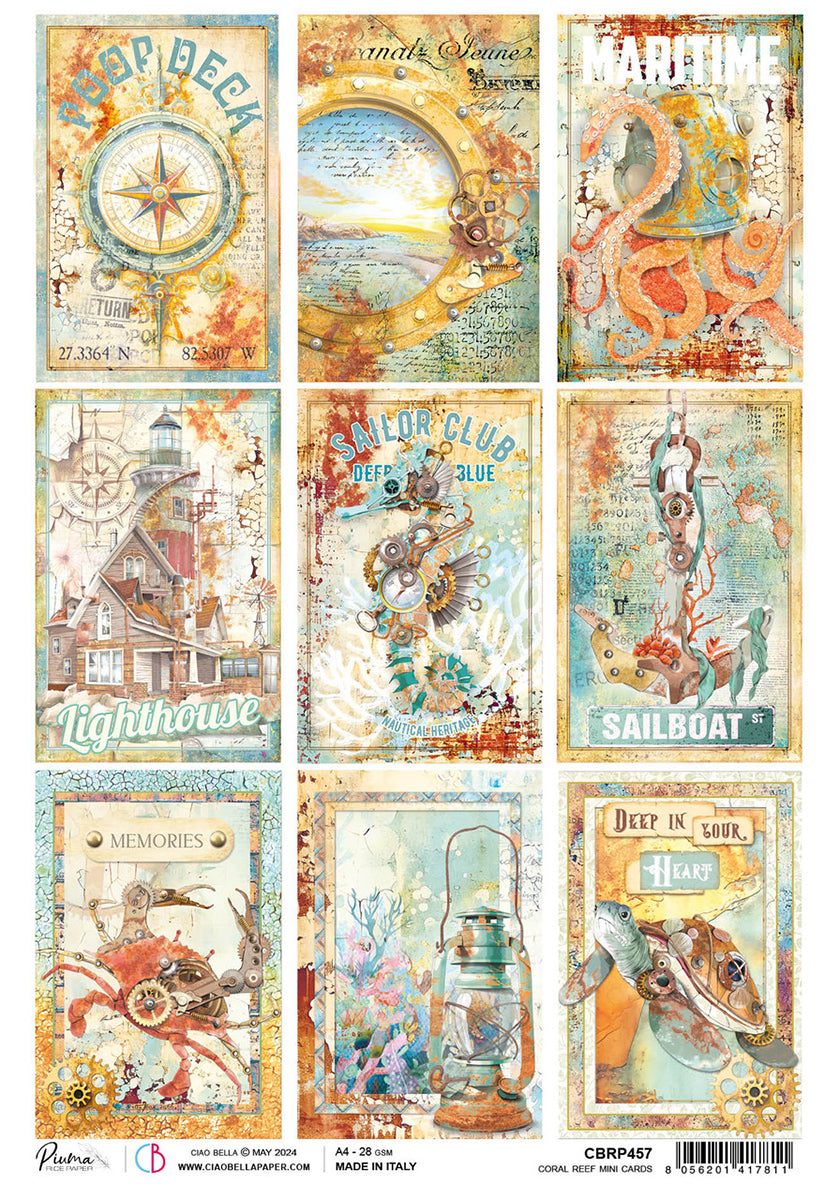 Papier de riz A4 Mini-cartes récif corallien - 5 feuilles