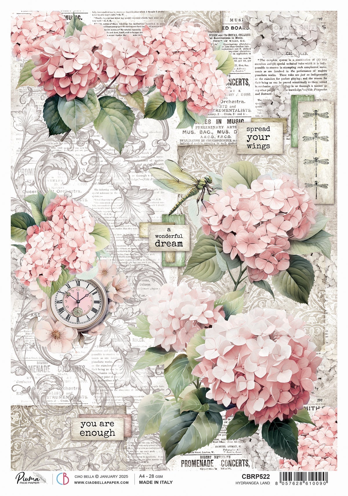Papier de riz A4 Hortensia - 5 feuilles