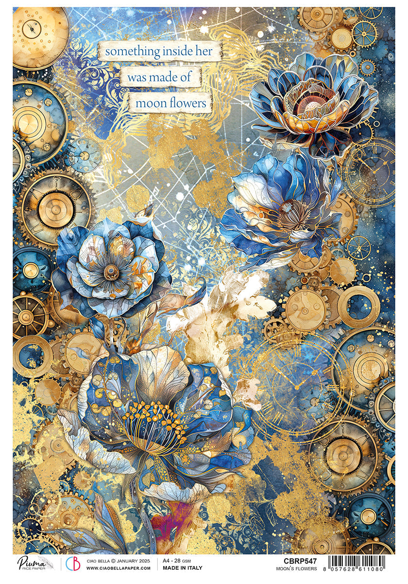 Papier de riz A4 Fleurs de la Lune - 5 feuilles