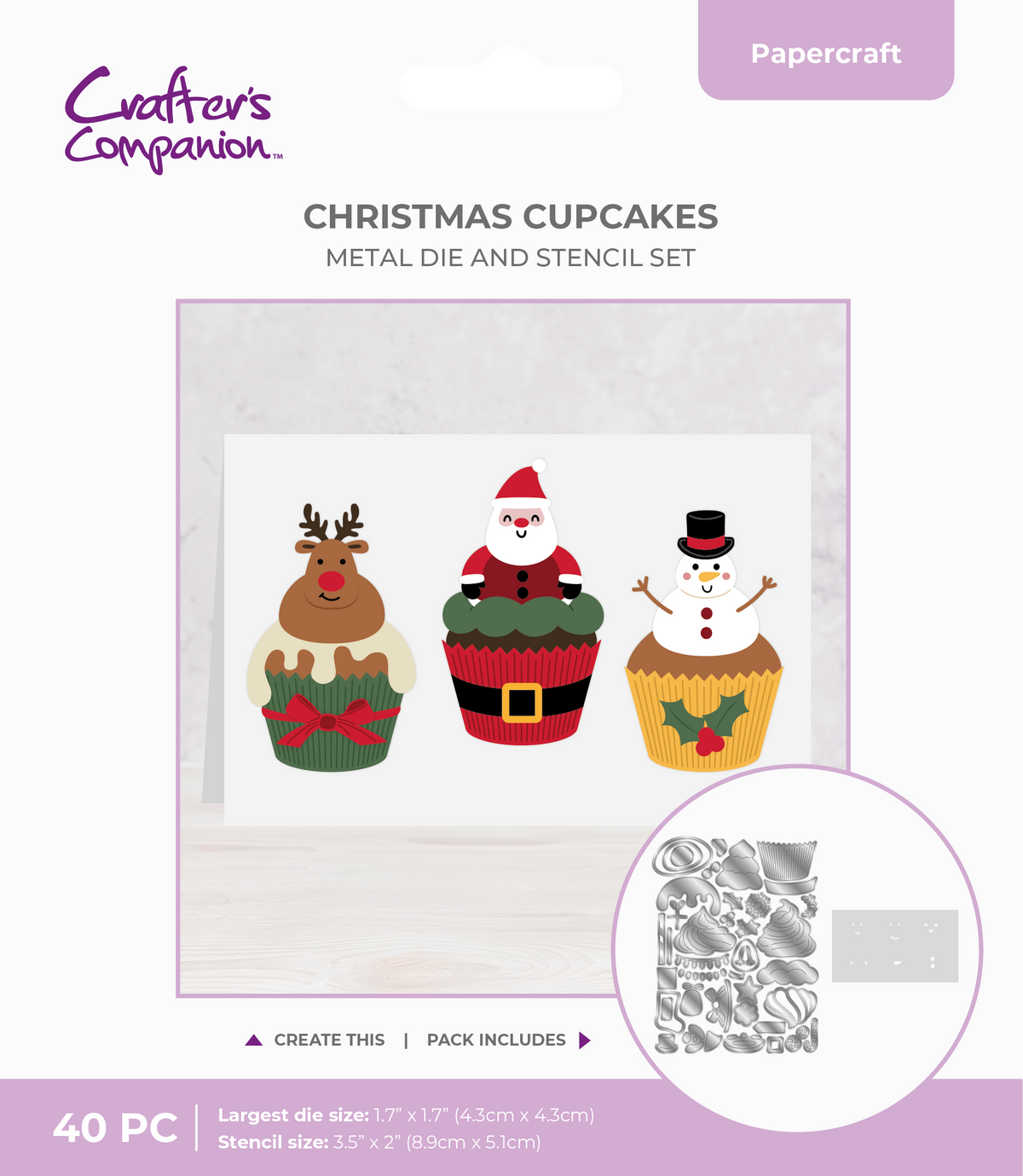 Crafter's Companion Stencil & Die Set - Christmas Cupcakes