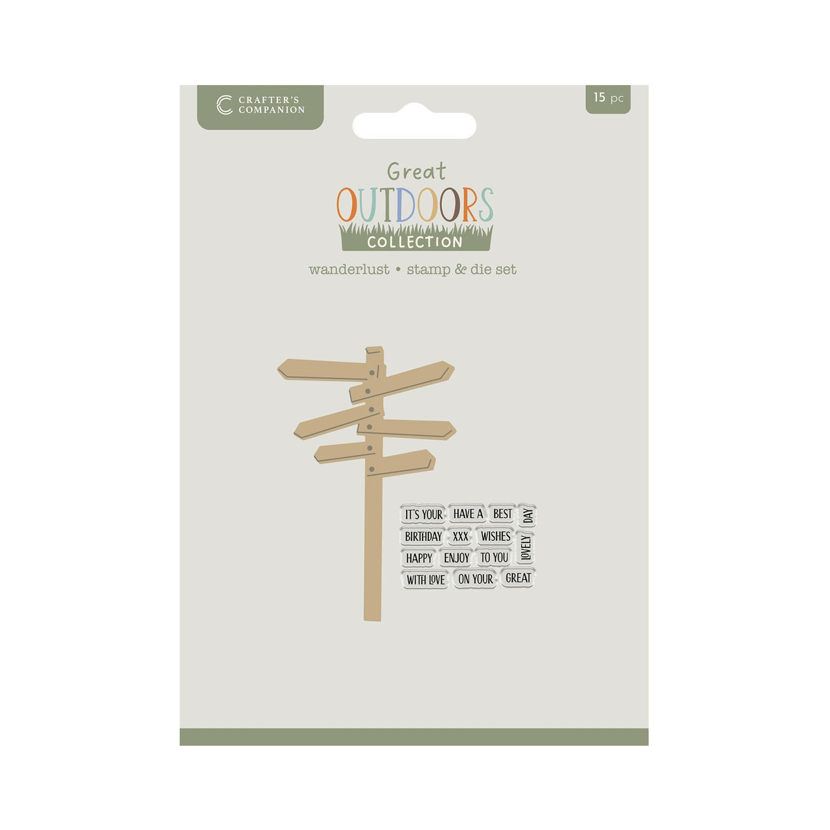 Crafters Companion Le set tampons et matrices The Great Outdoors - Wander Lust