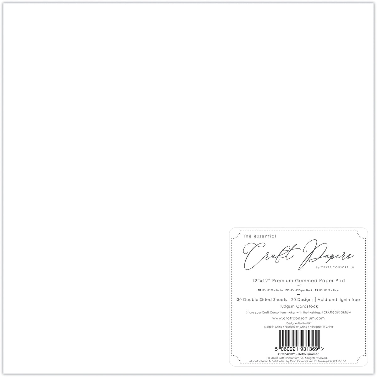 Craft Consortium Rétro été - Bloc de papier Premium 30x30 cm