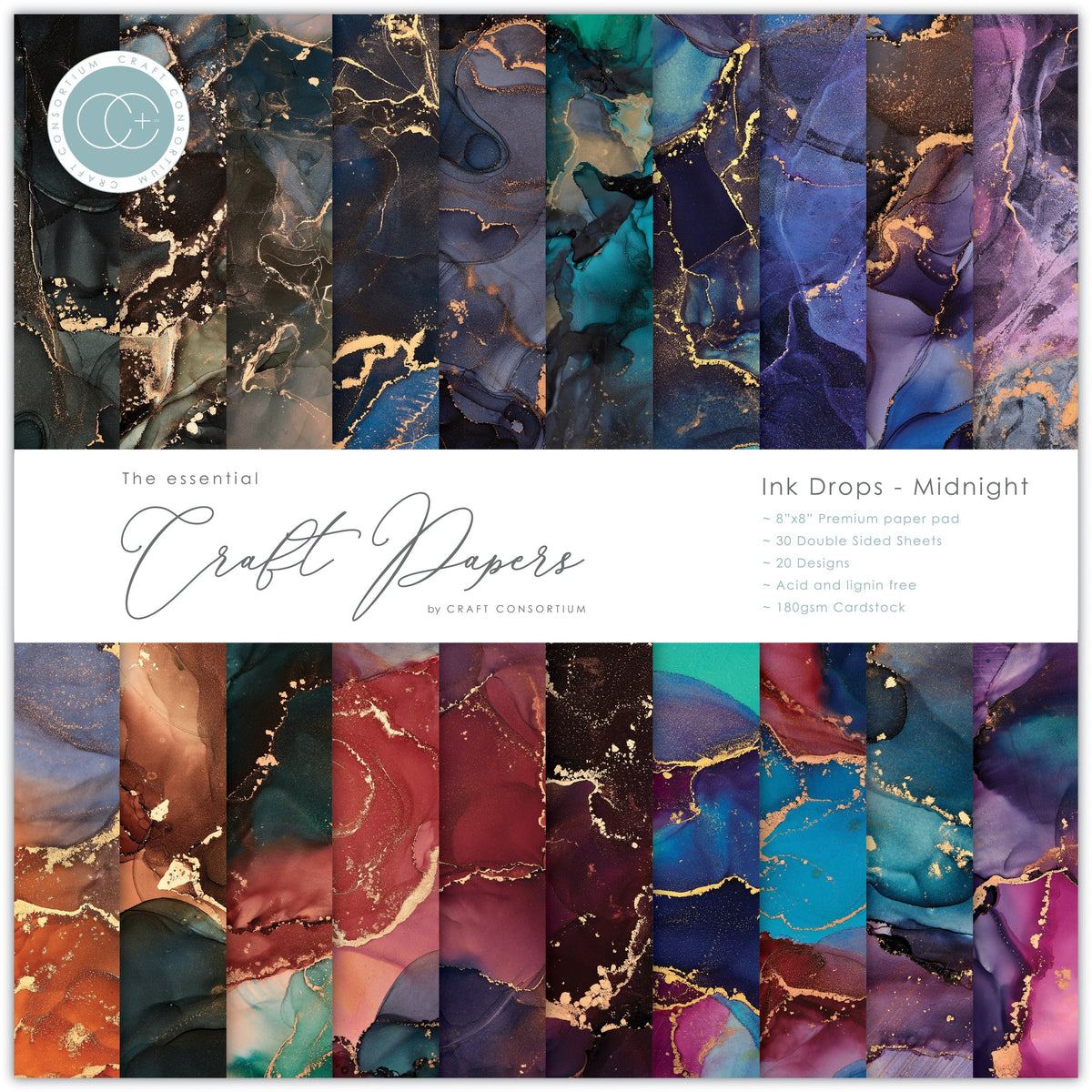 Craft Consortium - Gouttes d'encre - Minuit - 20x20cm