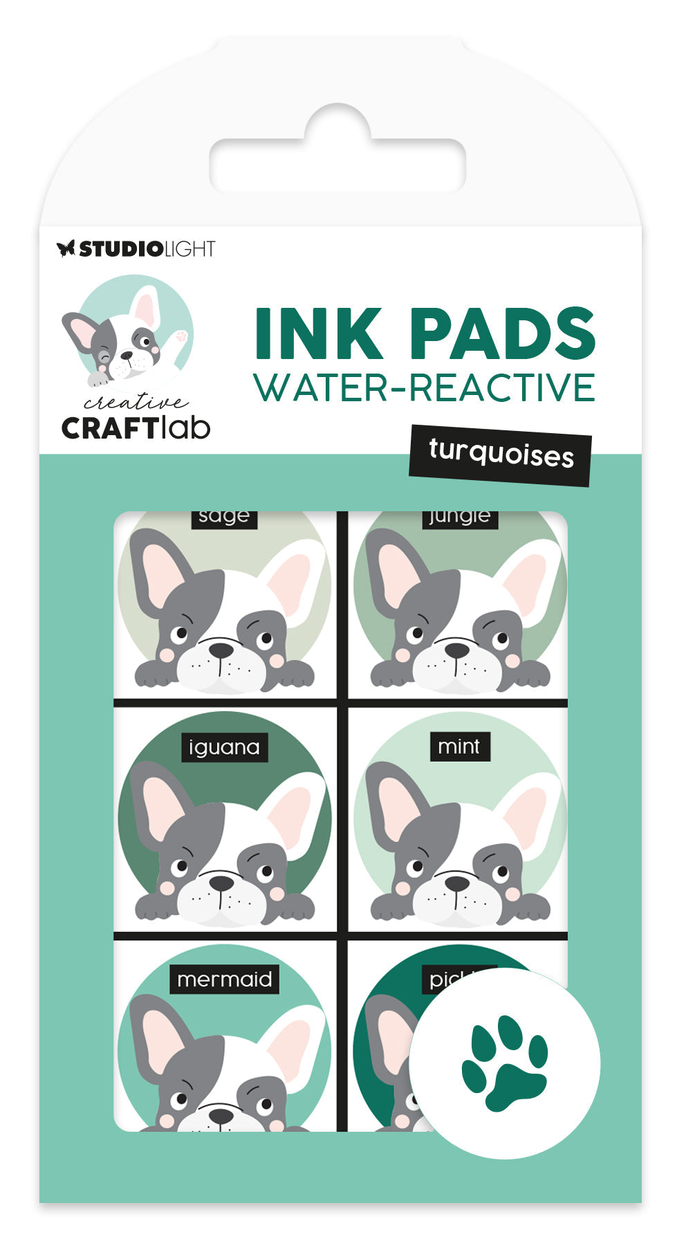 Tampons encreurs CCL, turquoises réactifs à l'eau, essentiels, 6 pièces