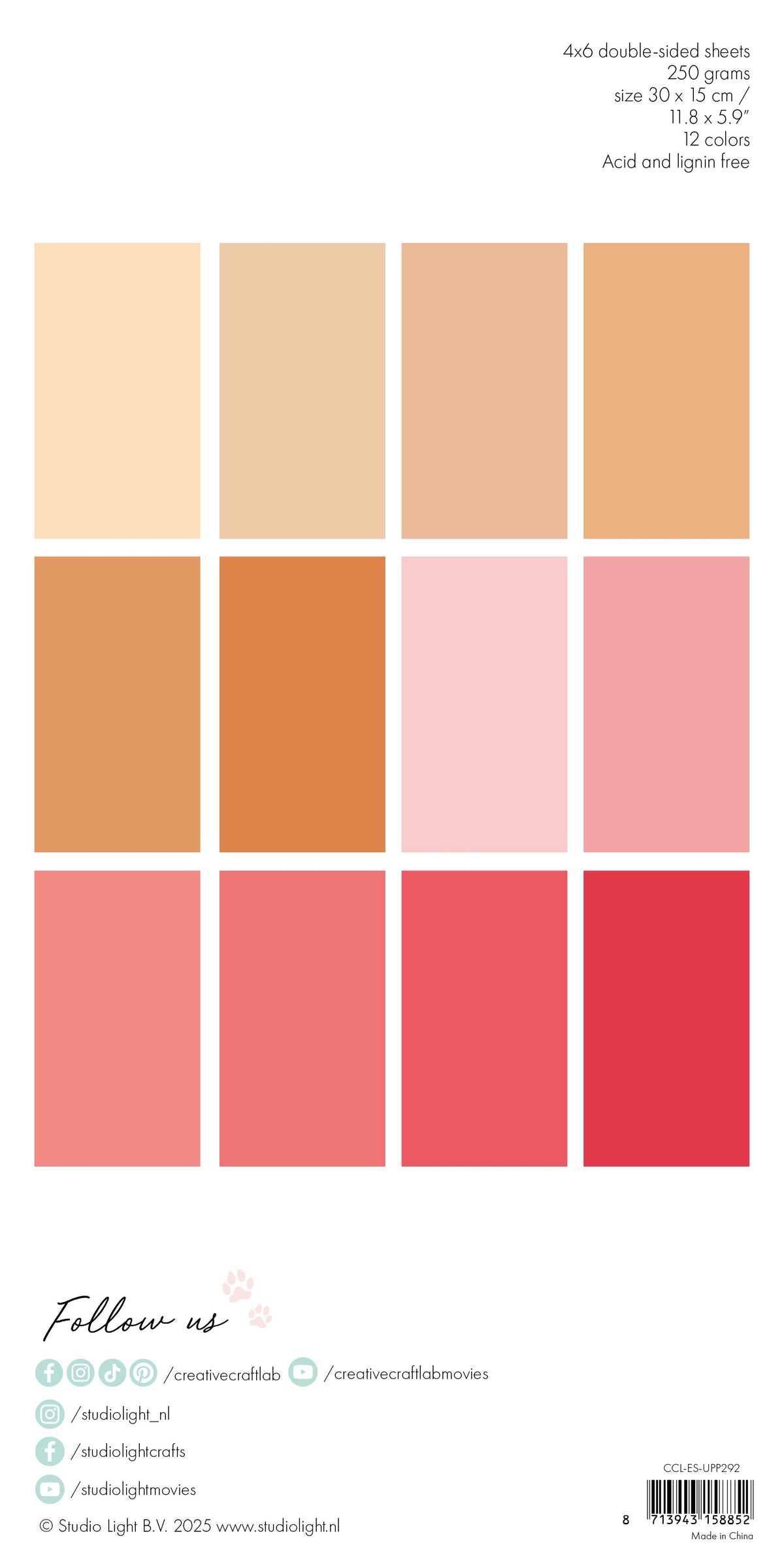 Unicolor Peach & Pink Scrapbooking Paper Pad, 24 Sheets