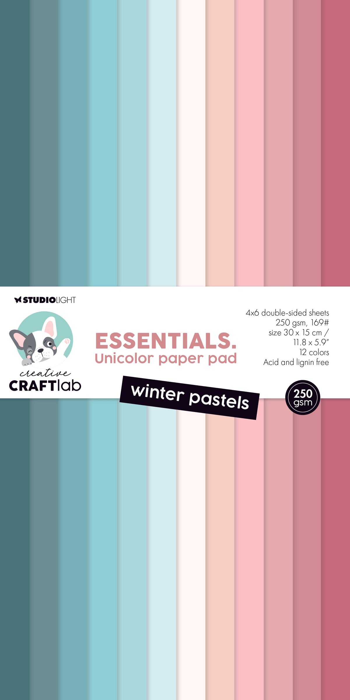 Bloc de papier uni CCL Couleurs Hiver Pâtels Essentiels 24 feuilles