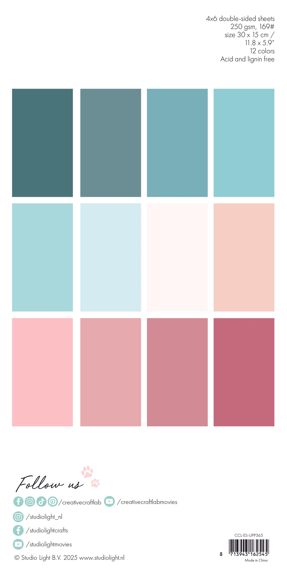 Bloc de papier uni CCL Couleurs Hiver Pâtels Essentiels 24 feuilles