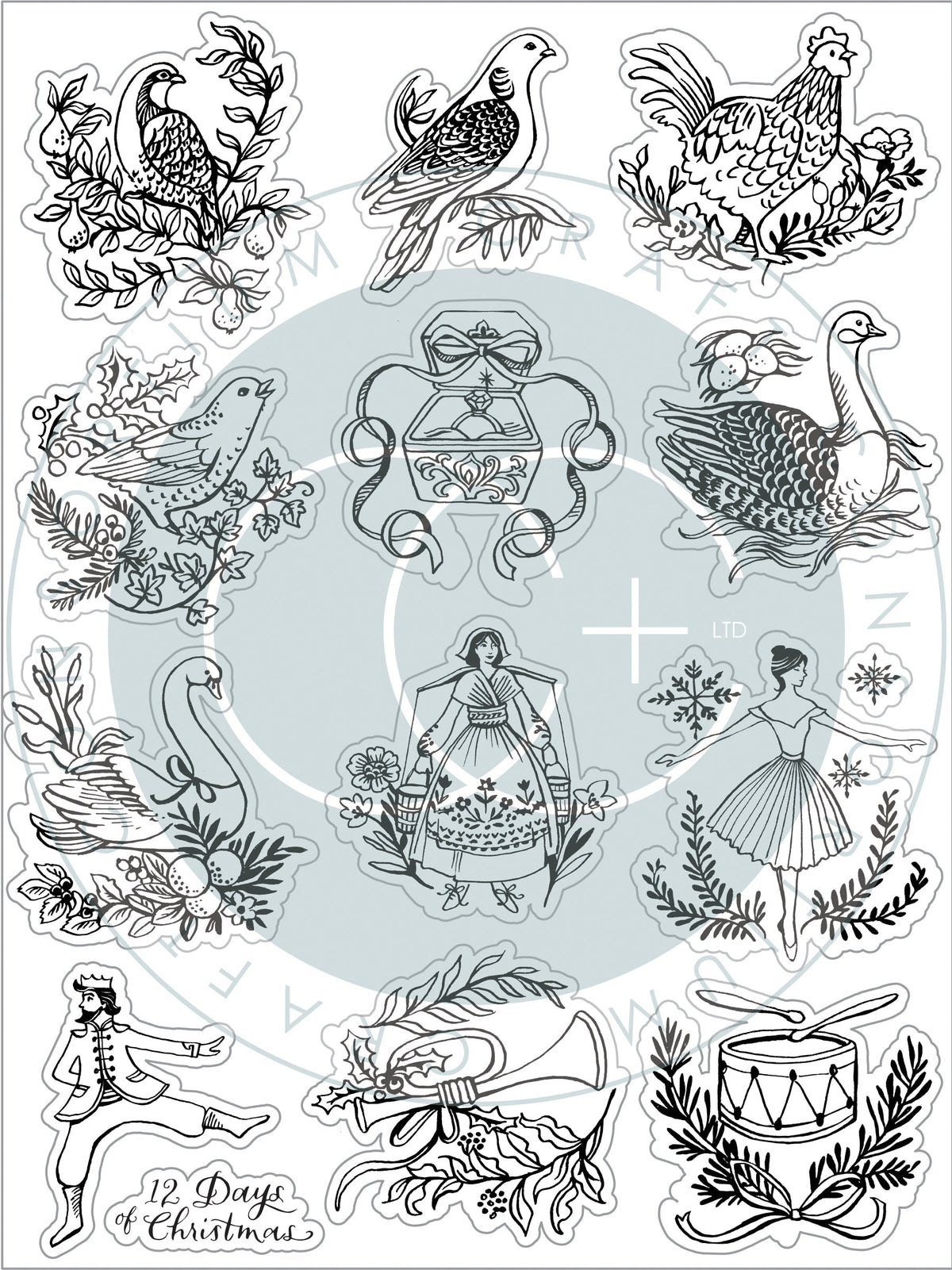 Craft Consortium 12 Days Of Christmas - Set de Tampons 6x8