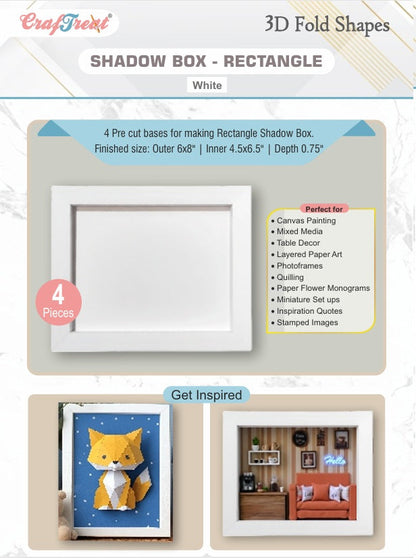 CrafTreat 3D Fold Shapes - Shadow Box White - Rectangle 4pcs