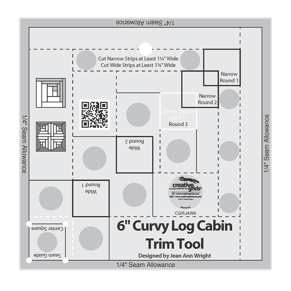 Règle de courtepointe Creative Grids Curvy Log Cabin Trim Tool pour blocs finis de 6 po