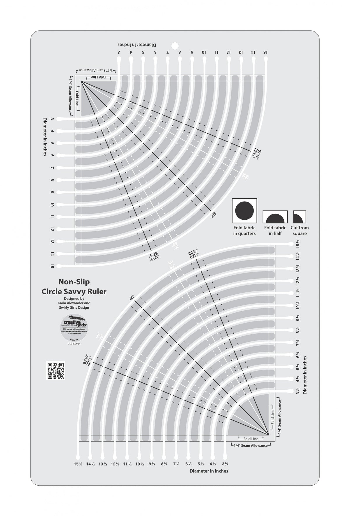 Creative Grids Circle Savvy 11.75" x 18.5" Quilt Ruler