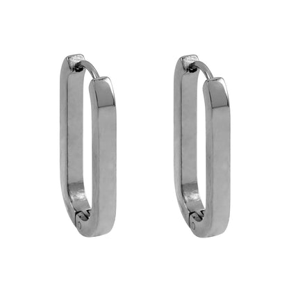 CHANDA White Gold (Silver Toned): Rounded Corners Rectangular Hoop Earrings