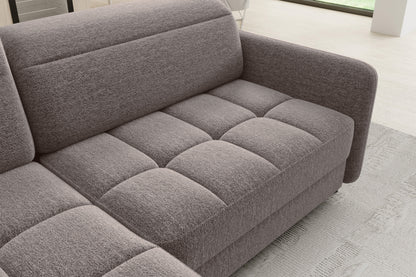 Barea 3 Seater Storage Sleeper Chaise Sofa - Fudge Brown