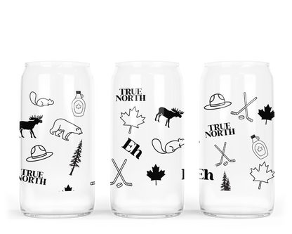 Gobelet en verre à motifs canadiens avec couvercle en bambou