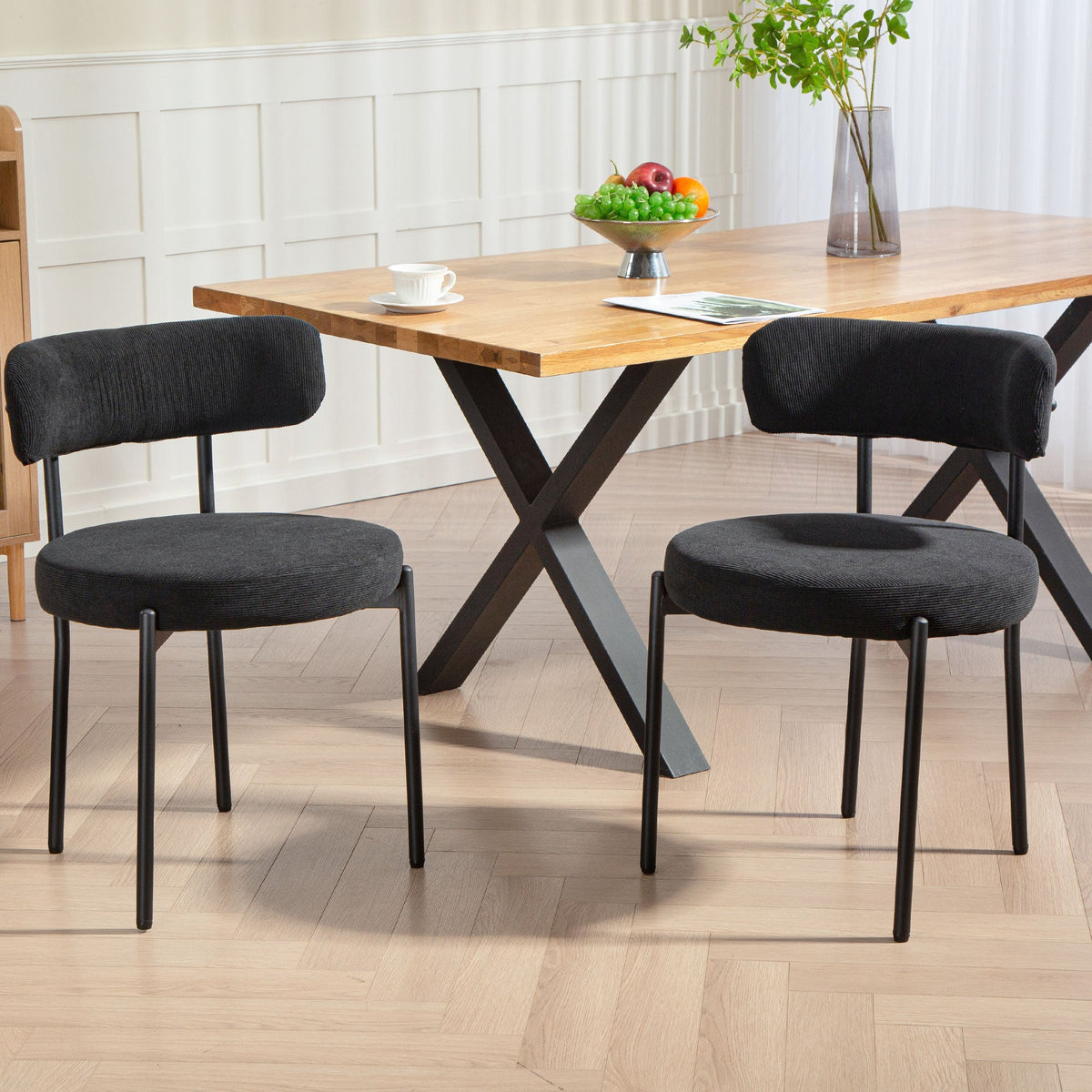 Avery 4 Pieces Modern Dining Chairs with Corduroy Upholstery-Black