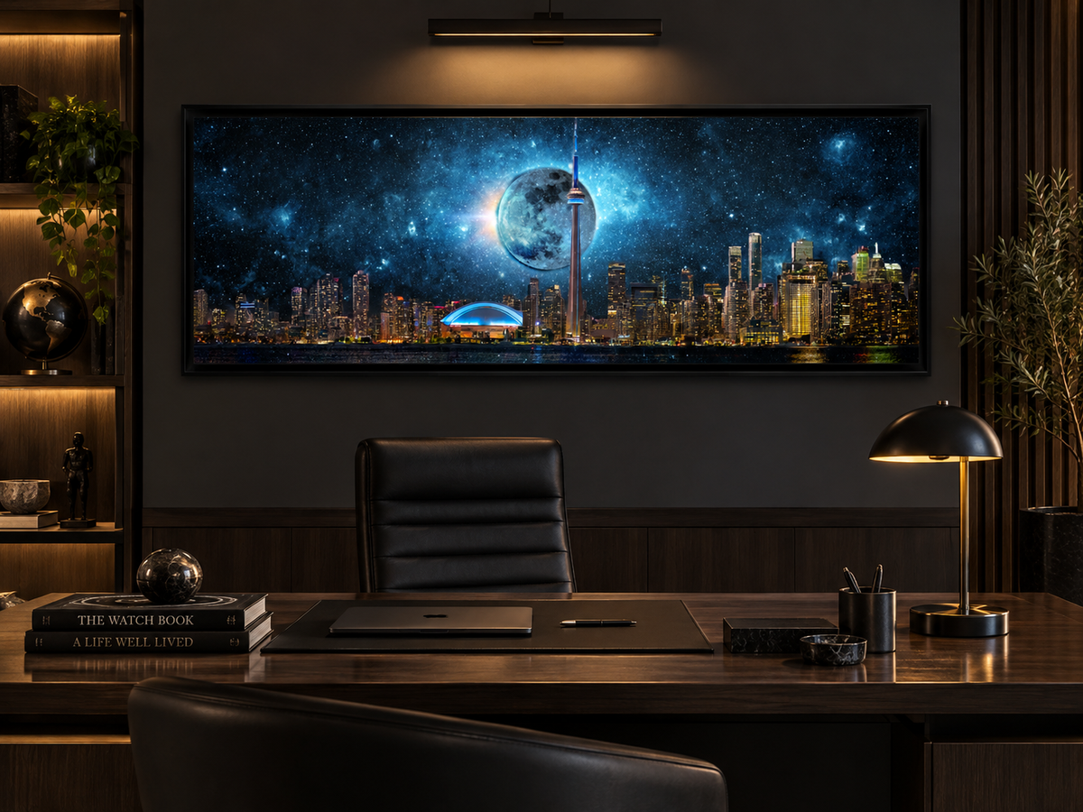 Toronto Skyline Moon | Panoramic Canvas Wall Art