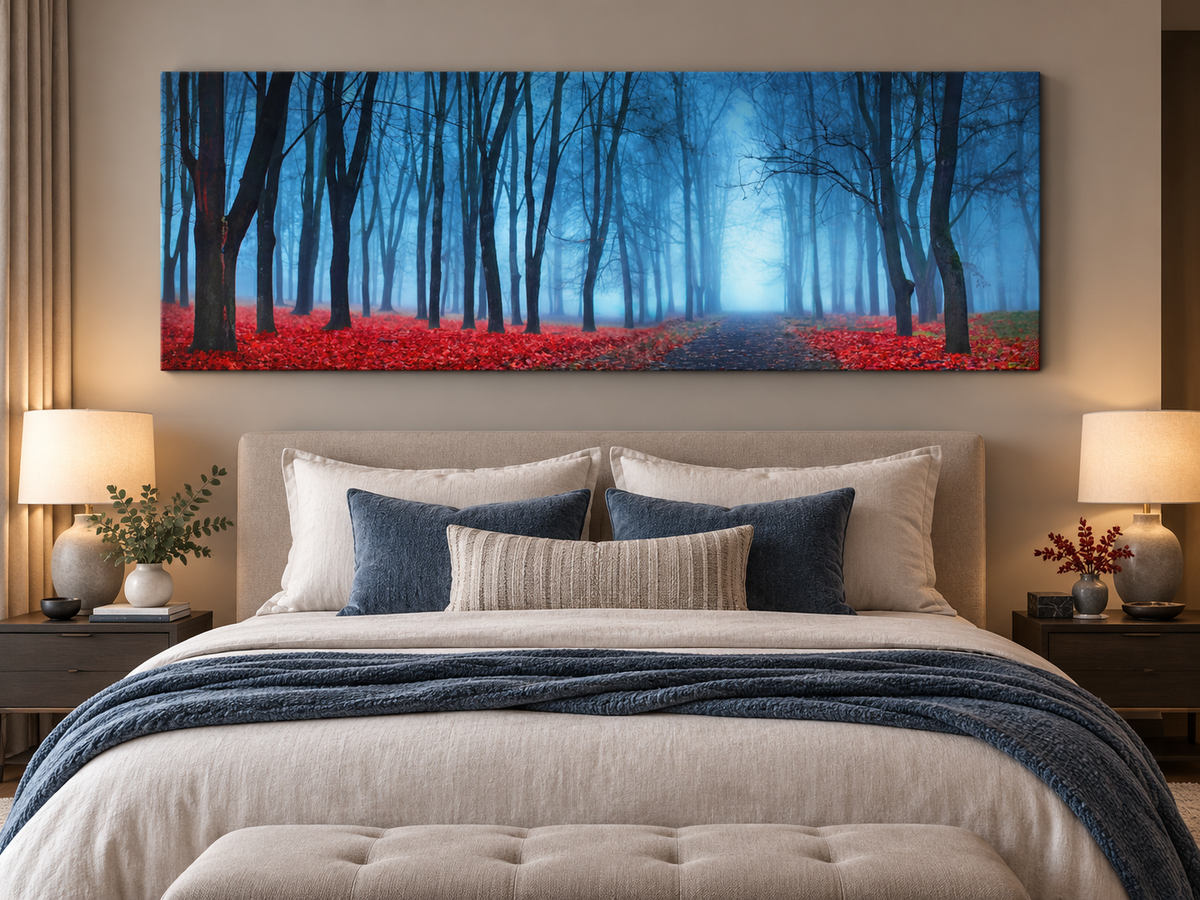Impression sur toile - Arbres dans la brume bleue - Décoration murale