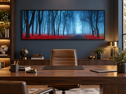 Impression sur toile - Arbres dans la brume bleue - Décoration murale